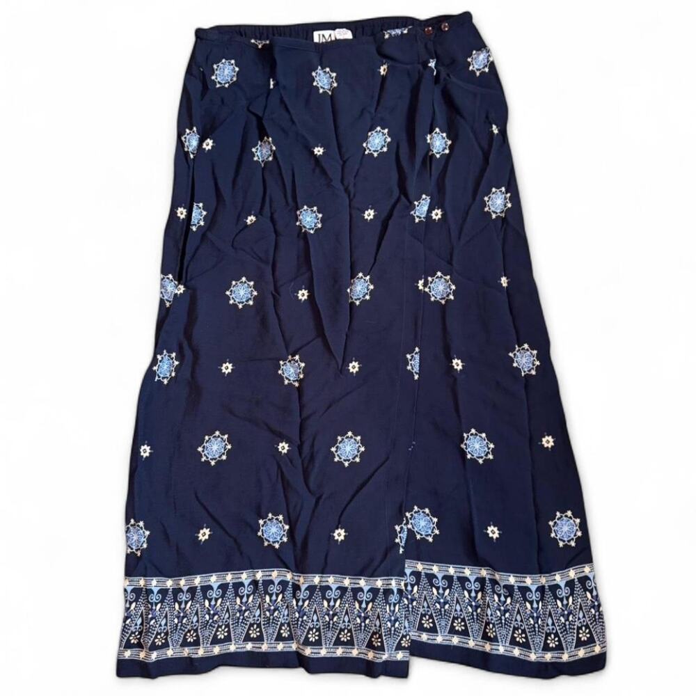 Y2k whimsical fairy grunge navy blue floral maxi wrap skirt JM collection sz L